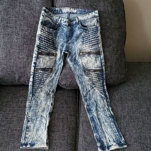 MENS TRILLNATION DESIGNER ACID WASH SKINNY JEANS